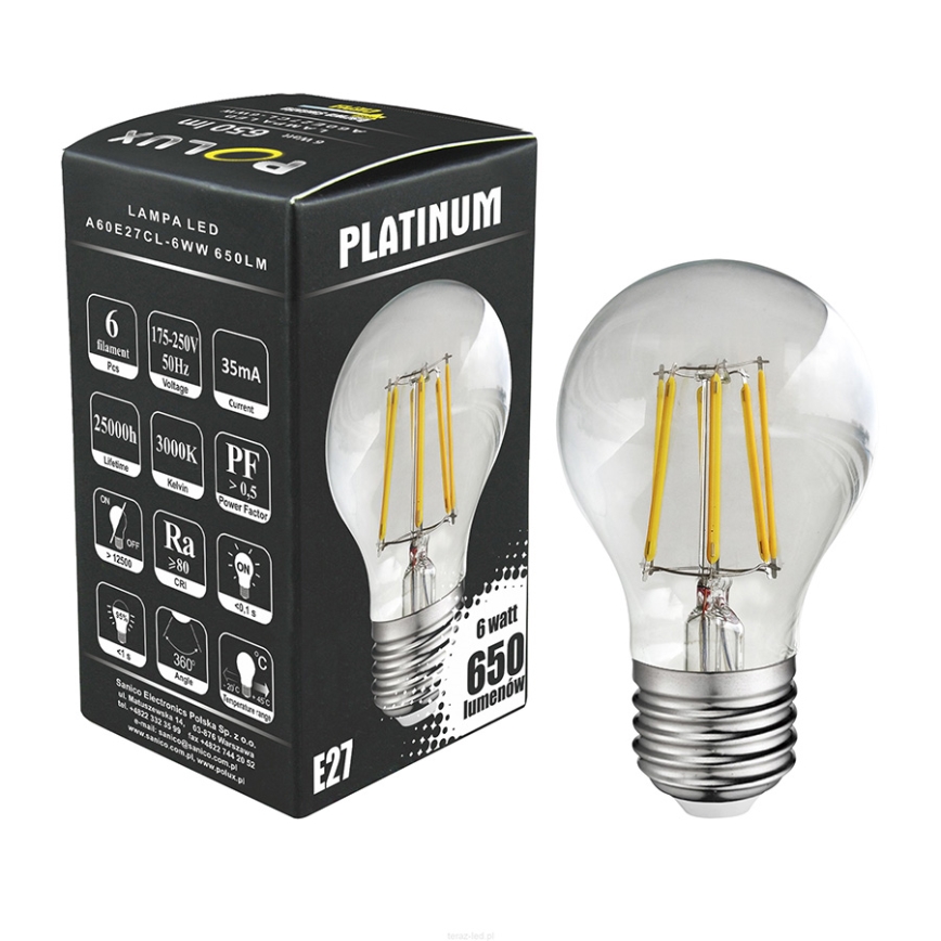 LED Spuldze FILAMENT A60 E27/6W/230V 3000K