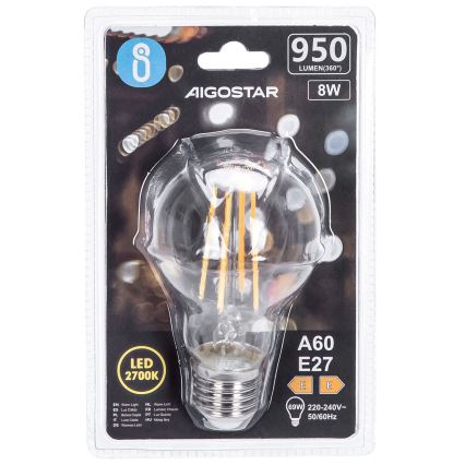 LED Spuldze FILAMENT A60 E27/8W/230V 2700K - Aigostar