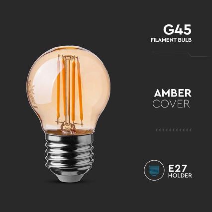 LED Spuldze FILAMENT AMBER G45 E27/4W/230V 2200K