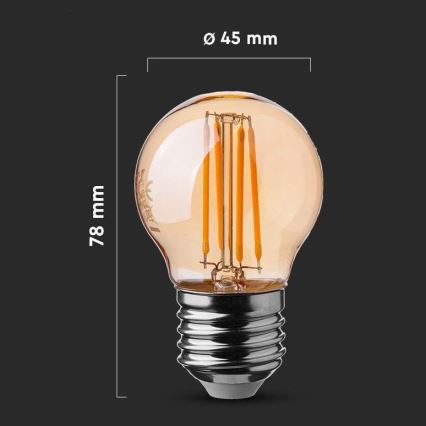 LED Spuldze FILAMENT AMBER G45 E27/4W/230V 2200K