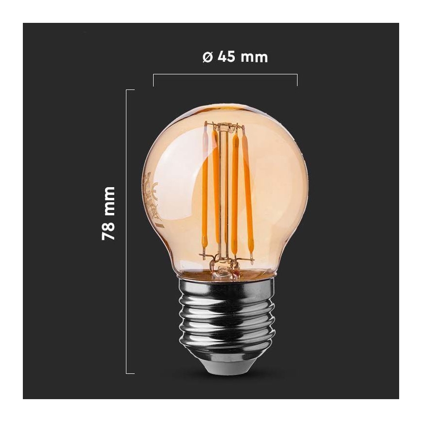 LED Spuldze FILAMENT AMBER G45 E27/4W/230V 2200K