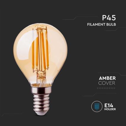 LED Spuldze FILAMENT AMBER P45 E14/4W/230V 2200K