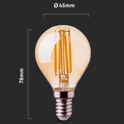 LED Spuldze FILAMENT AMBER P45 E14/4W/230V 2200K