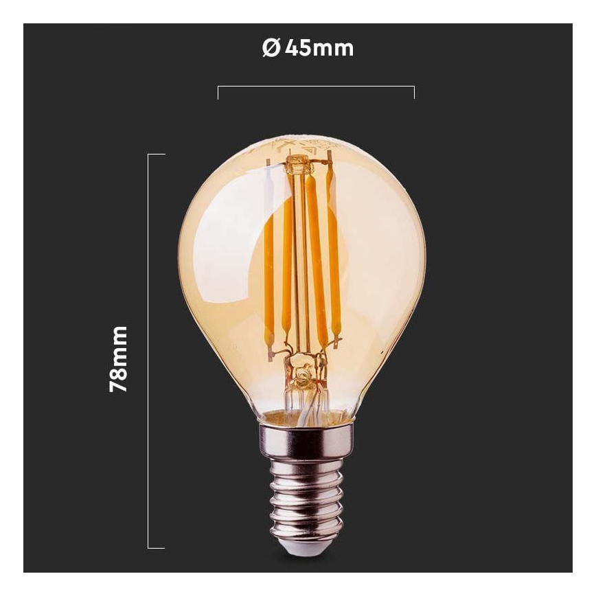 LED Spuldze FILAMENT AMBER P45 E14/4W/230V 2200K