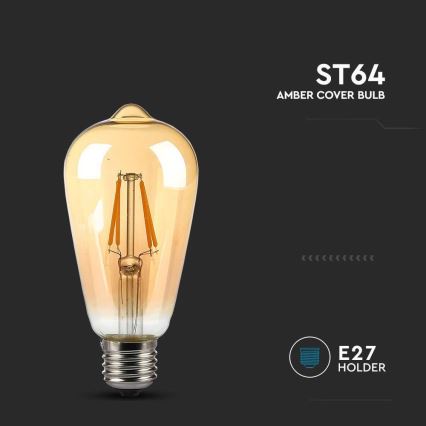 LED Spuldze FILAMENT AMBER ST64 E27/8W/230V 2200K