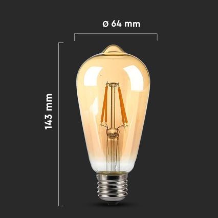 LED Spuldze FILAMENT AMBER ST64 E27/8W/230V 2200K