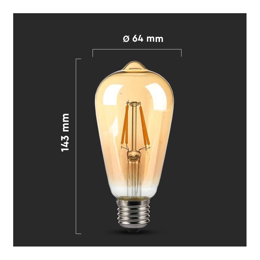LED Spuldze FILAMENT AMBER ST64 E27/8W/230V 2200K