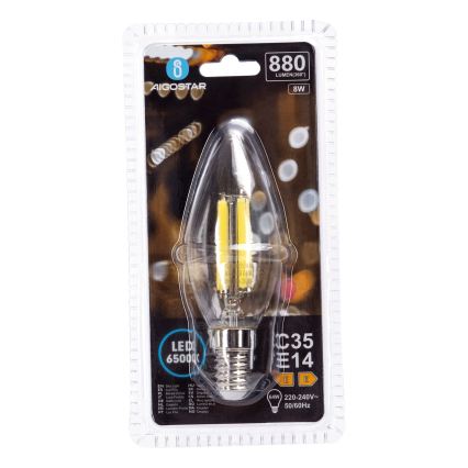 LED spuldze FILAMENT C35 E14/8W/230V 6500K - Aigostar
