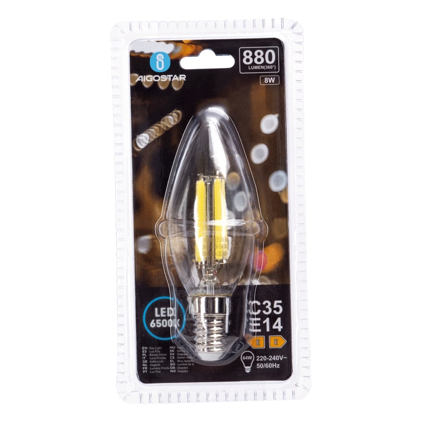 LED spuldze FILAMENT C35 E14/8W/230V 6500K - Aigostar