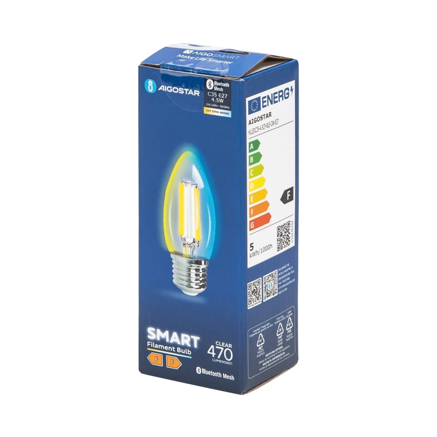 LED Spuldze FILAMENT C35 E27/4,5W/230V 2700-6500K - Aigostar