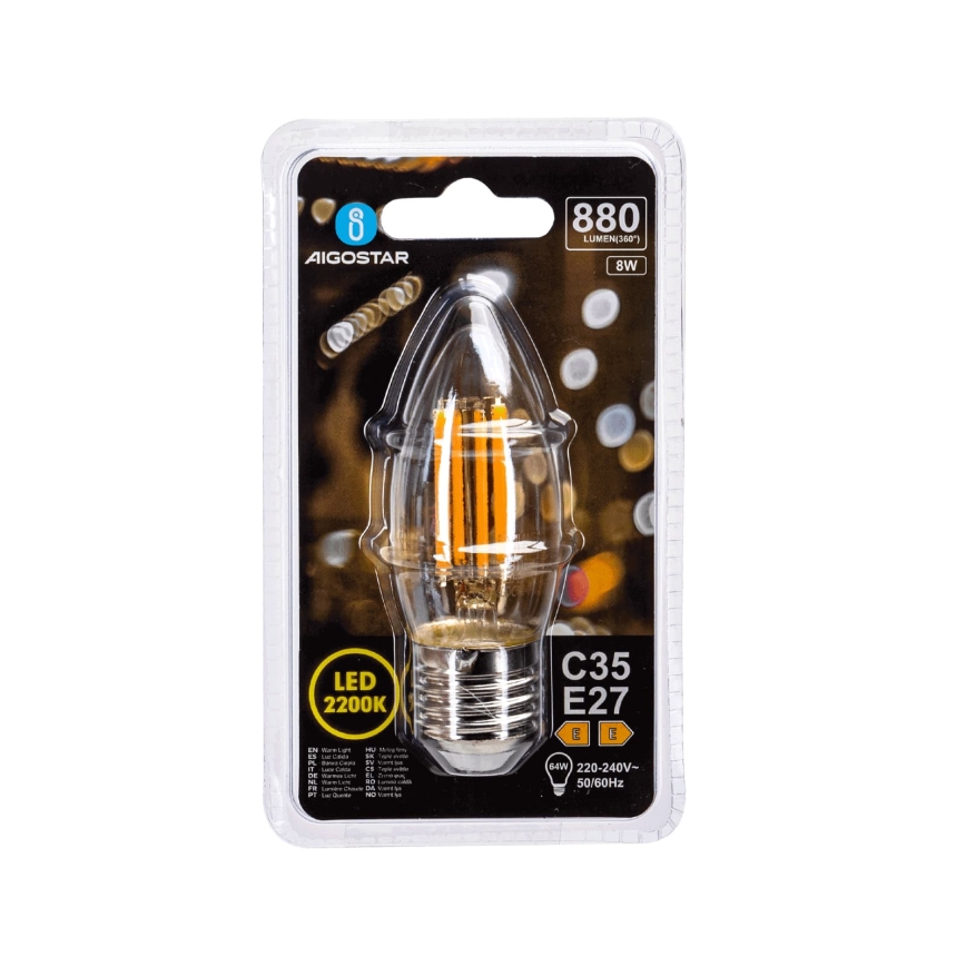 LED spuldze FILAMENT C35 E27/8W/230V 2200K - Aigostar