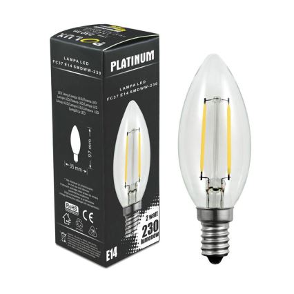 LED Spuldze FILAMENT C37 E14/2W/230V 3000K