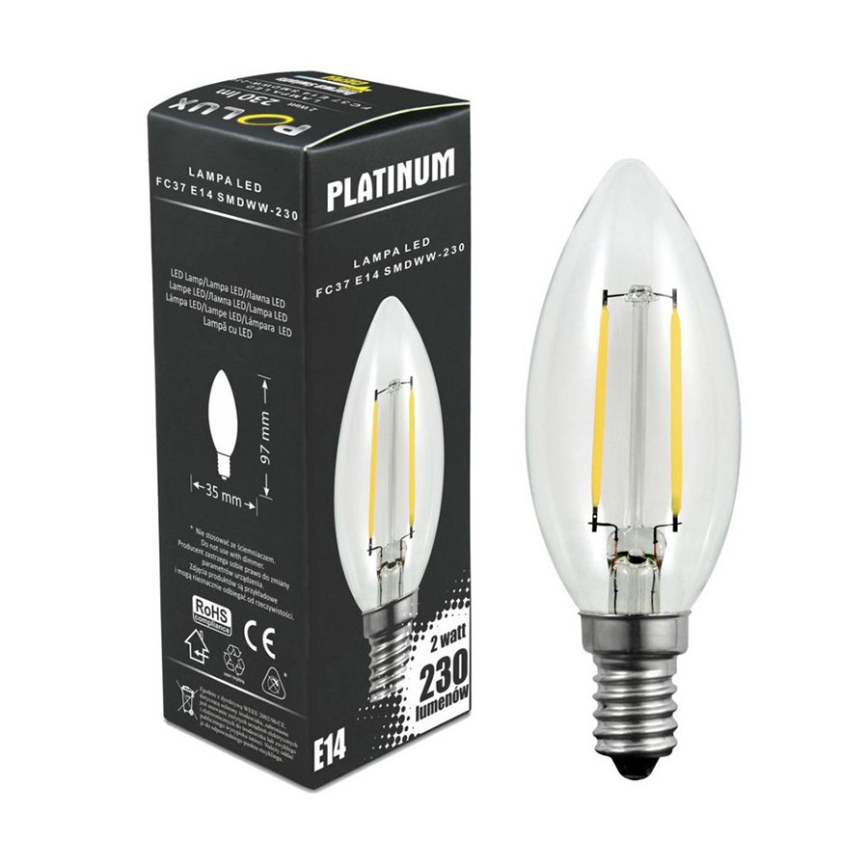 LED Spuldze FILAMENT C37 E14/2W/230V 3000K