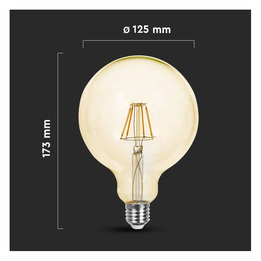 LED Spuldze FILAMENT G125 E27/12W/230V 2200K