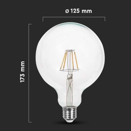 LED Spuldze FILAMENT G125 E27/12W/230V 6500K