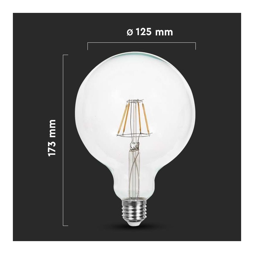 LED Spuldze FILAMENT G125 E27/12W/230V 6500K