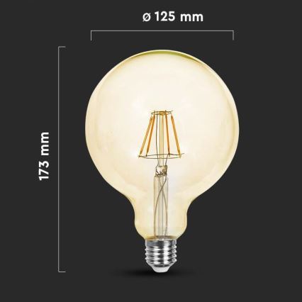 LED Spuldze FILAMENT G125 E27/6W/230V 2200K
