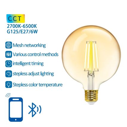 LED Spuldze FILAMENT G125 E27/6W/230V 2700-6500K - Aigostar