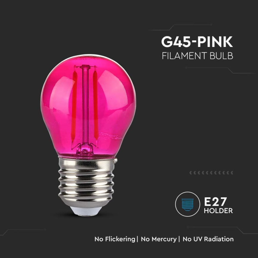 LED Spuldze FILAMENT G45 E27/2W/230V rozā