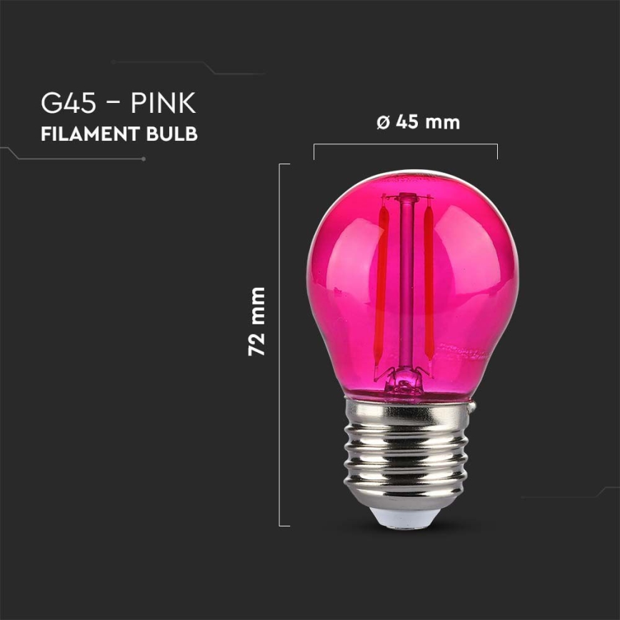 LED Spuldze FILAMENT G45 E27/2W/230V rozā