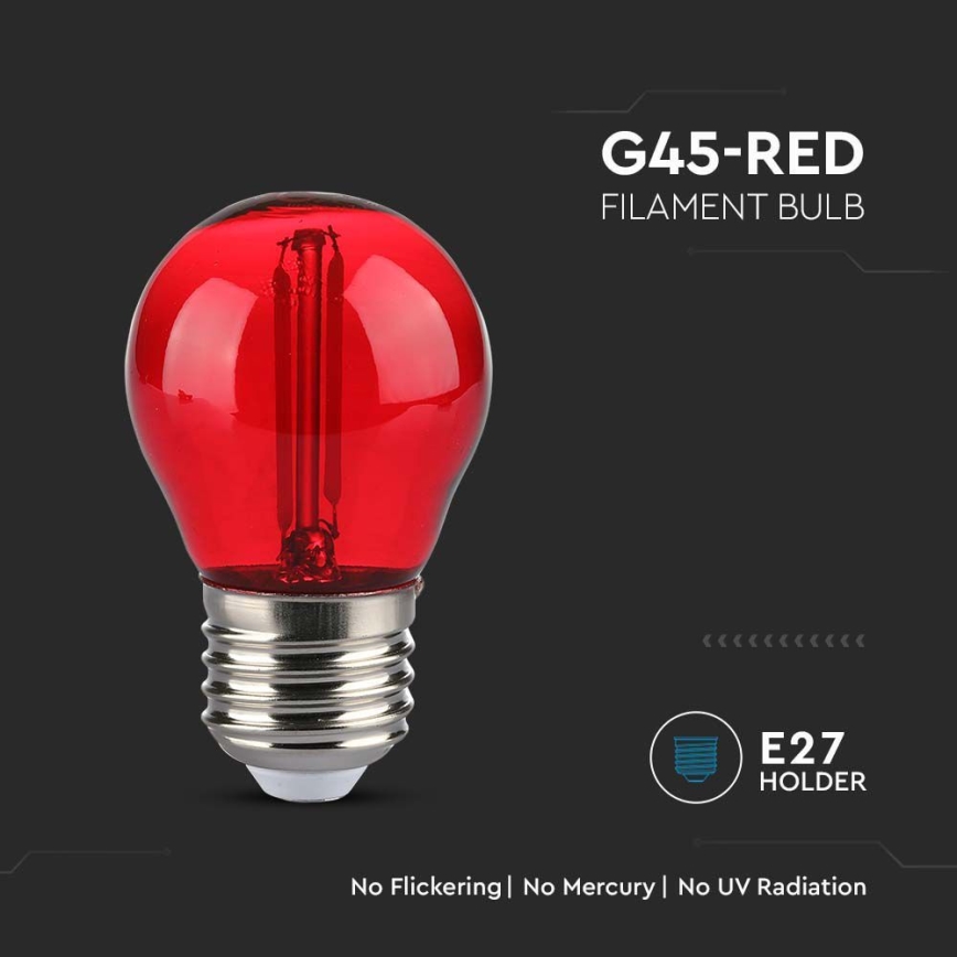 LED Spuldze FILAMENT G45 E27/2W/230V sarkana