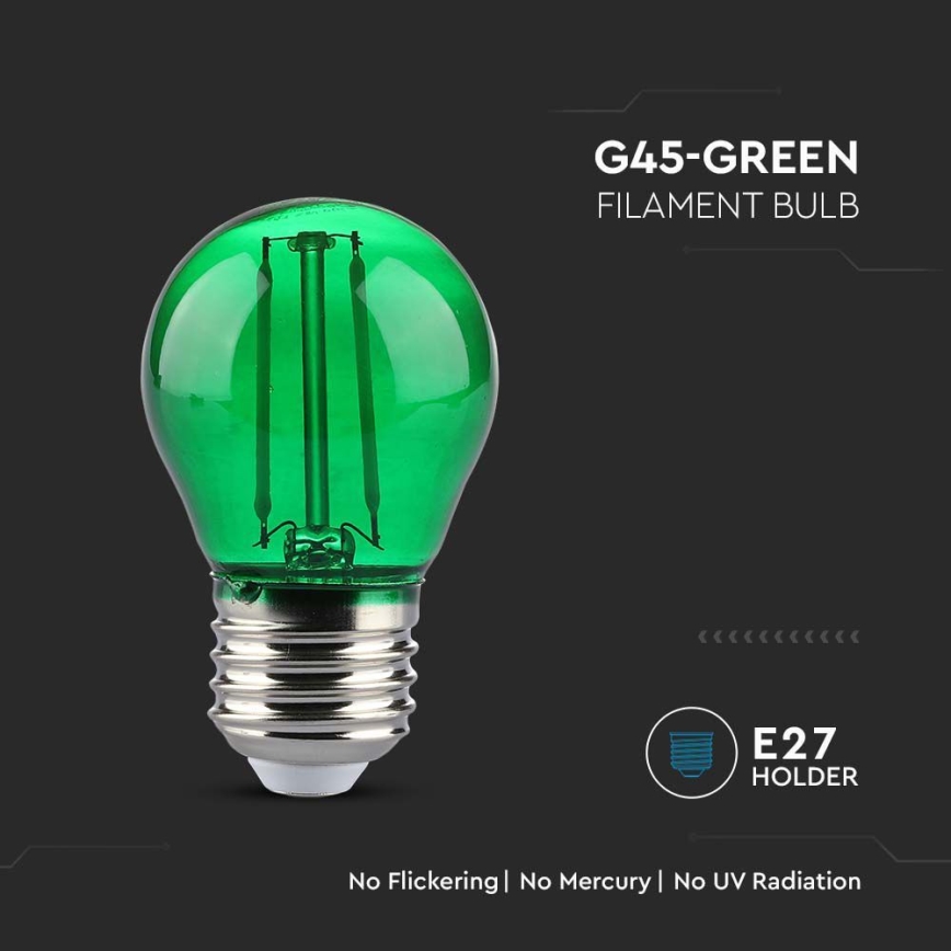 LED Spuldze FILAMENT G45 E27/2W/230V zaļa
