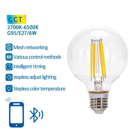 LED Spuldze FILAMENT G95 E27/6W/230V 2700-6500K - Aigostar