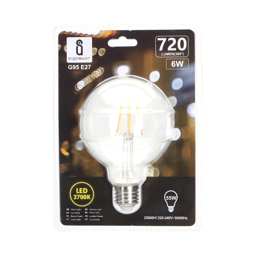 LED Spuldze FILAMENT G95 E27/6W/230V 2700K - Aigostar