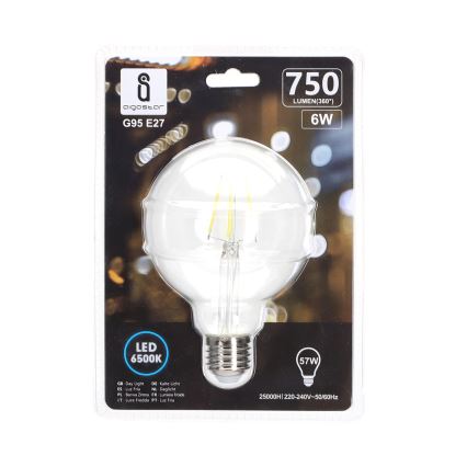 LED Spuldze FILAMENT G95 E27/6W/230V 6500K - Aigostar