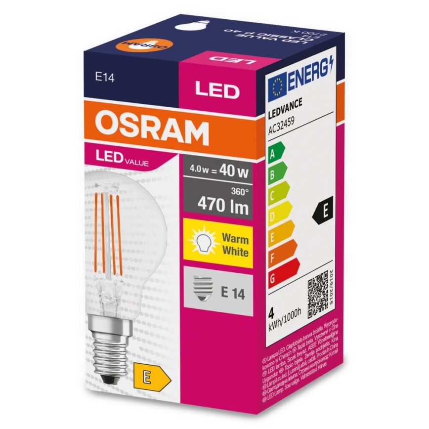 LED Spuldze FILAMENT P40 E14/4W/230V 2700K - Osram
