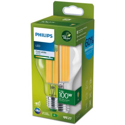 LED Spuldze FILAMENT Philips A60 E27/7,3W/230V 4000K