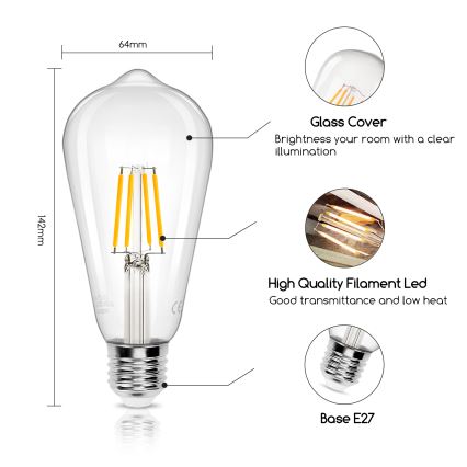 LED Spuldze FILAMENT ST64 E27/4W/230V 2700K - Aigostar