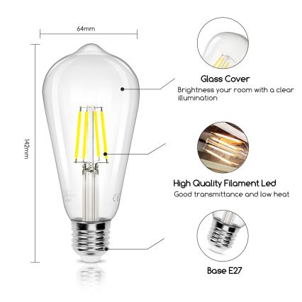 LED Spuldze FILAMENT ST64 E27/4W/230V 6500K - Aigostar