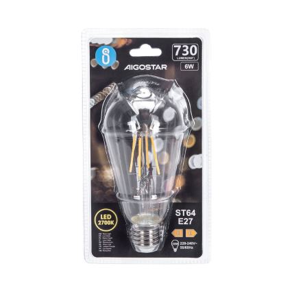 LED Spuldze FILAMENT ST64 E27/6W/230V 2700K - Aigostar