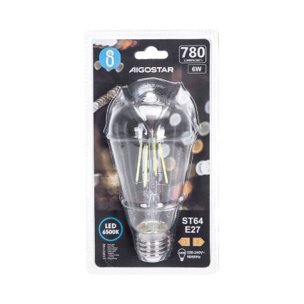 LED Spuldze FILAMENT ST64 E27/6W/230V 6500K - Aigostar