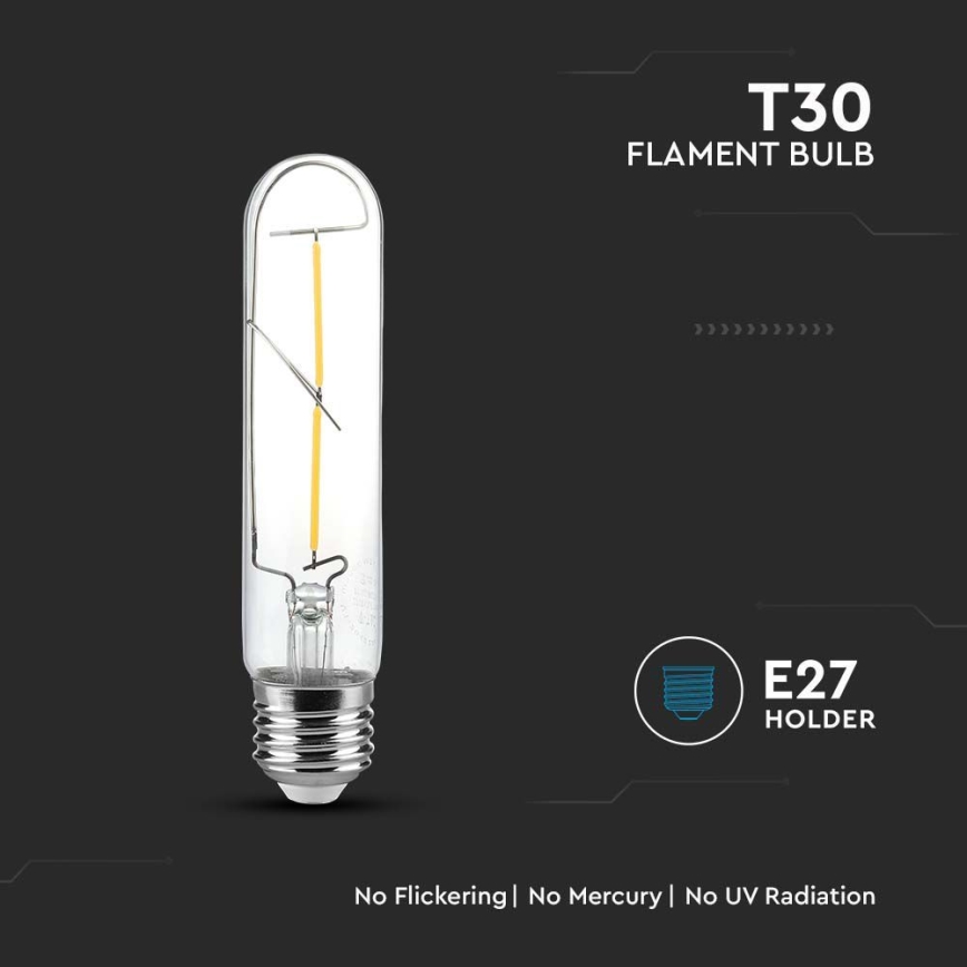 LED Spuldze FILAMENT T30 E27/2W/230V 3000K