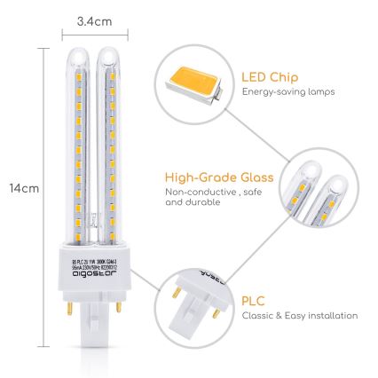 LED Spuldze G24D-3/11W/230V 3000K - Aigostar