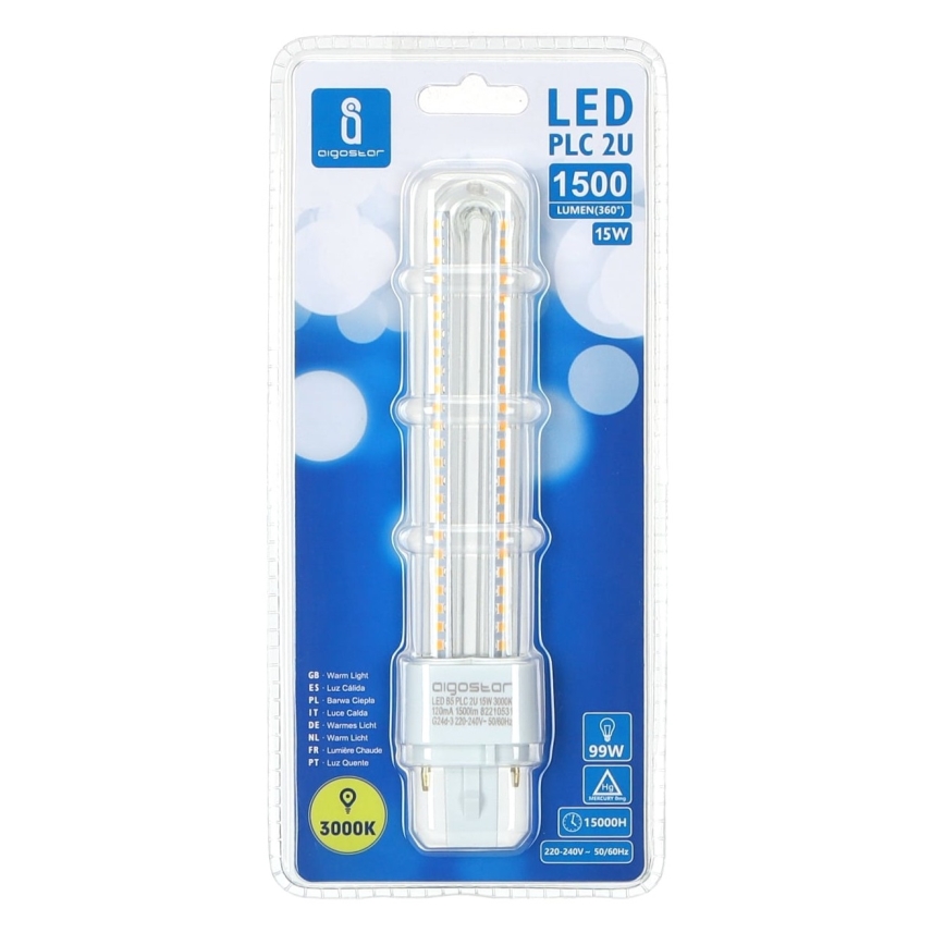 LED Spuldze G24D-3/15W/230V 3000K - Aigostar