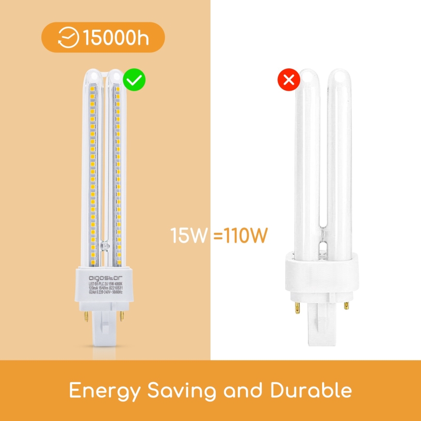 LED Spuldze G24D-3/15W/230V 4000K - Aigostar