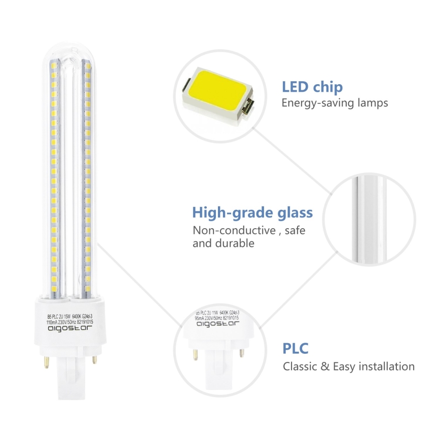 LED Spuldze G24D-3/15W/230V 6500K - Aigostar