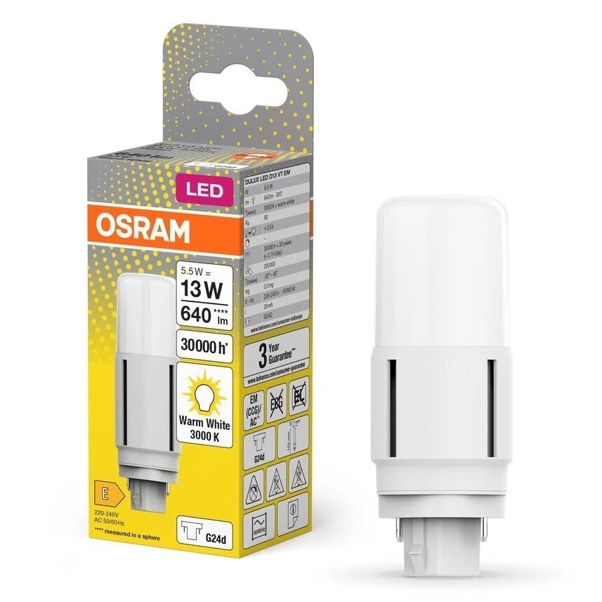 LED Spuldze G24d/5,5W/230V 3000K - Osram