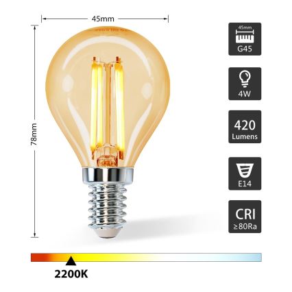 LED Spuldze G45 E14/4W/230V 2200K - Aigostar