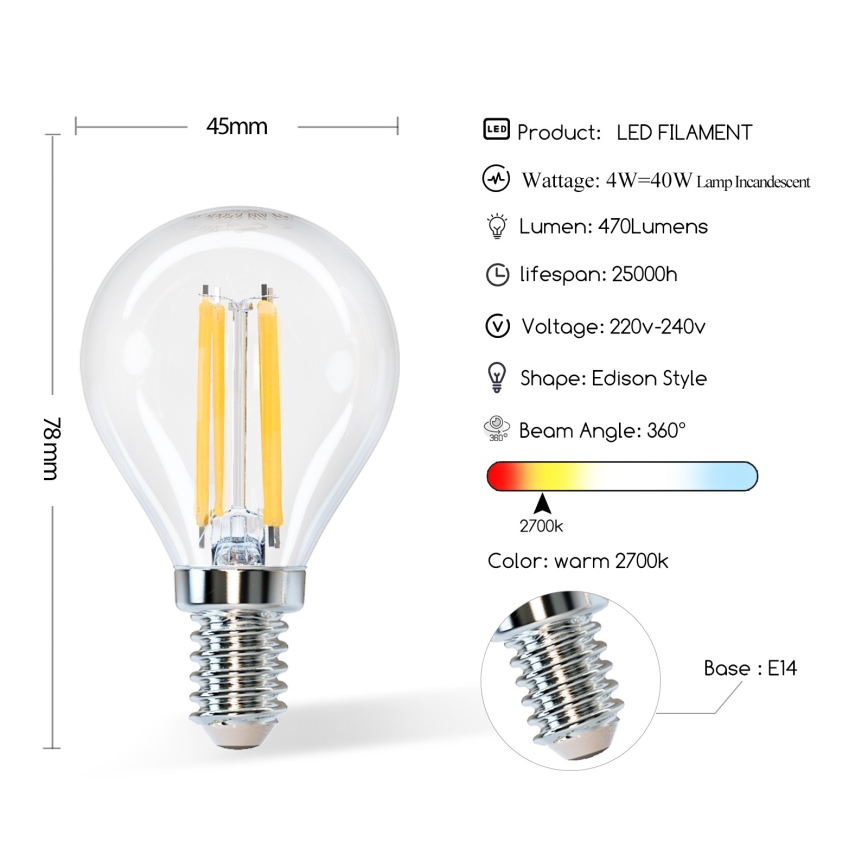 LED Spuldze G45 E14/4W/230V 2700K - Aigostar
