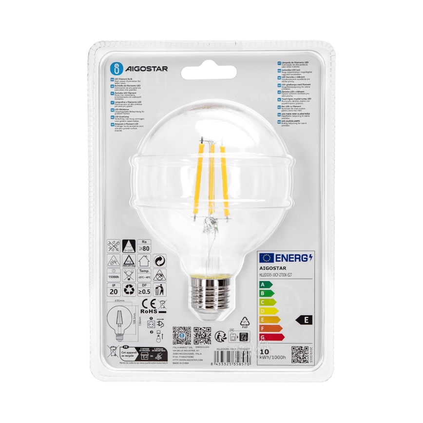 LED Spuldze G95 E27/10W/230V 2700K - Aigostar