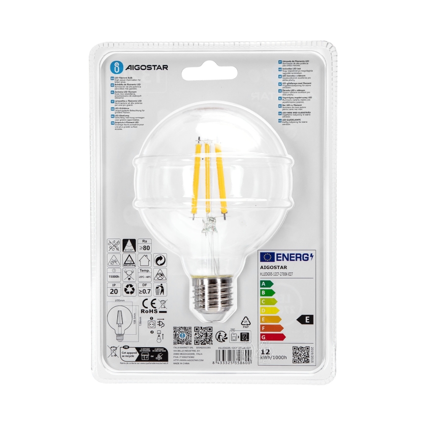 LED Spuldze G95 E27/12W/230V 2700K - Aigostar