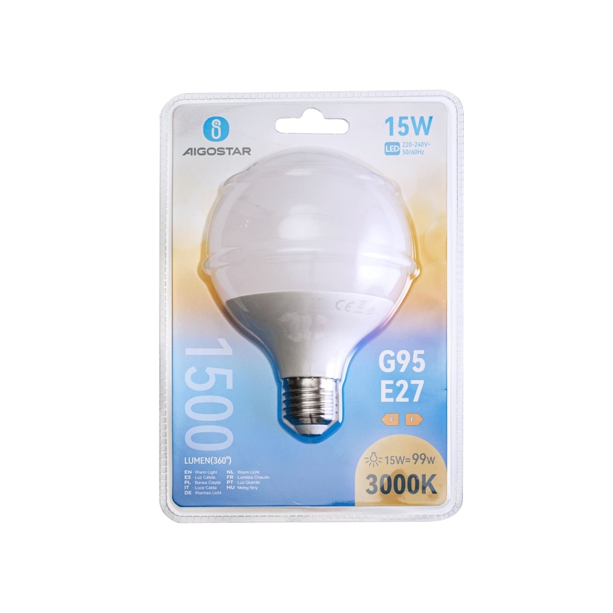LED spuldze G95 E27/15W/230V 3000K - Aigostar