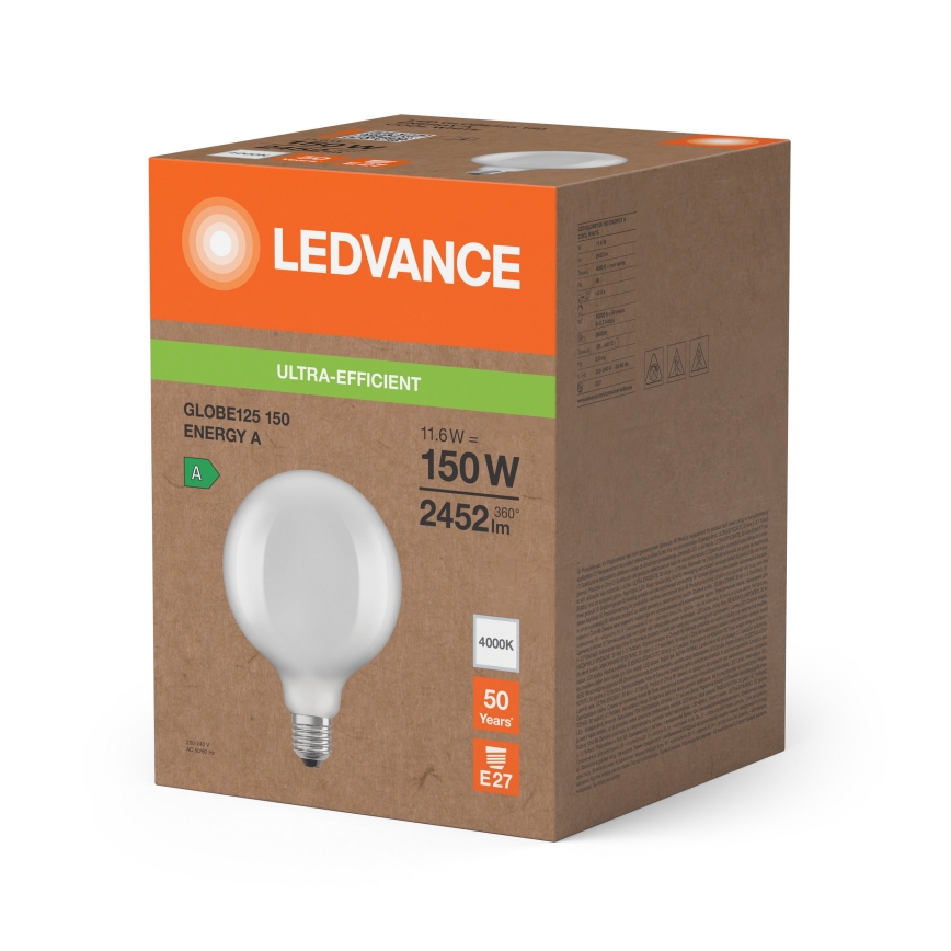 LED spuldze GLOBE CLASSIC FILAMENT G125 E27/11,6W/230V 4000K - Ledvance