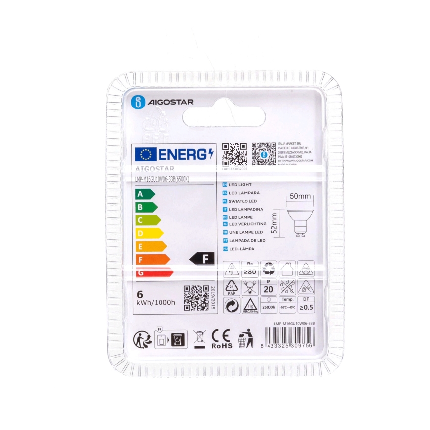 LED Spuldze GU10/6W/230V 6500K - Aigostar