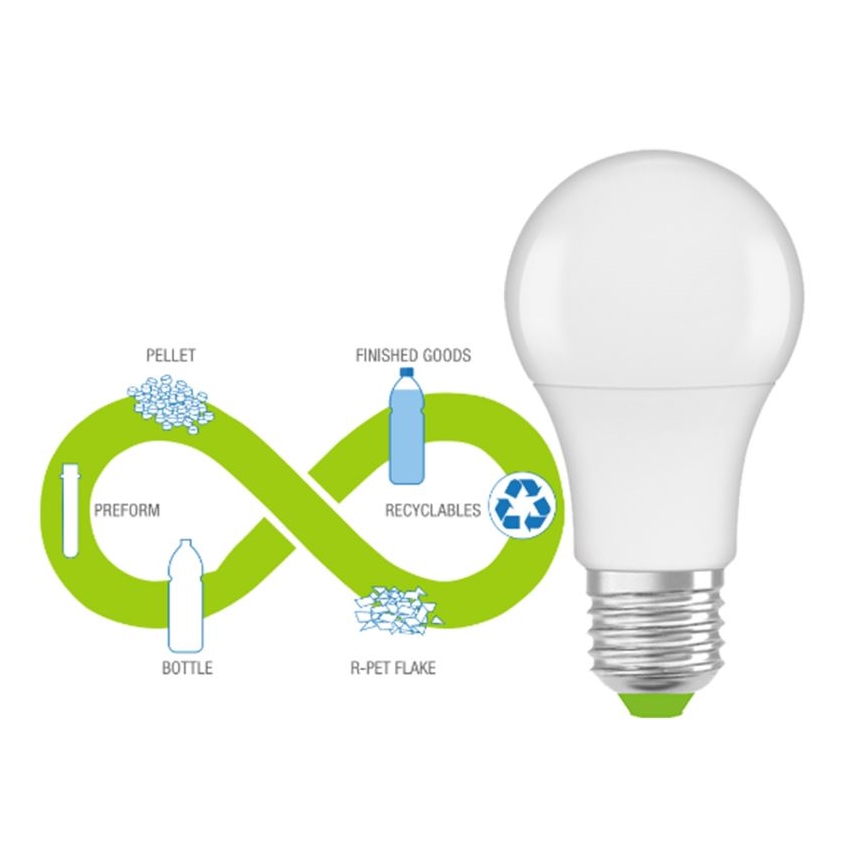LED Spuldze izgatavota no pārstrādātas plastmasas A60 E27/8,5W/230V 2700K - Ledvance