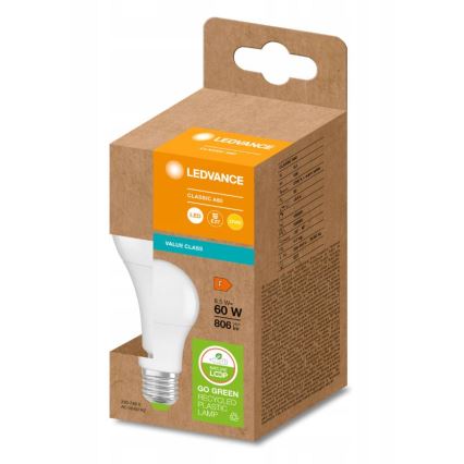 LED Spuldze izgatavota no pārstrādātas plastmasas A60 E27/8,5W/230V 2700K - Ledvance